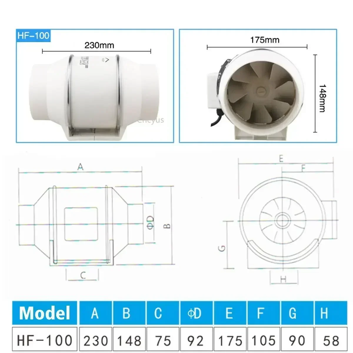 Ventilatore idroponico del ventilatore dell\'aria del condotto in linea a basso rumore da 220V 4/5/6 pollici per la ventilazione del bagno di casa