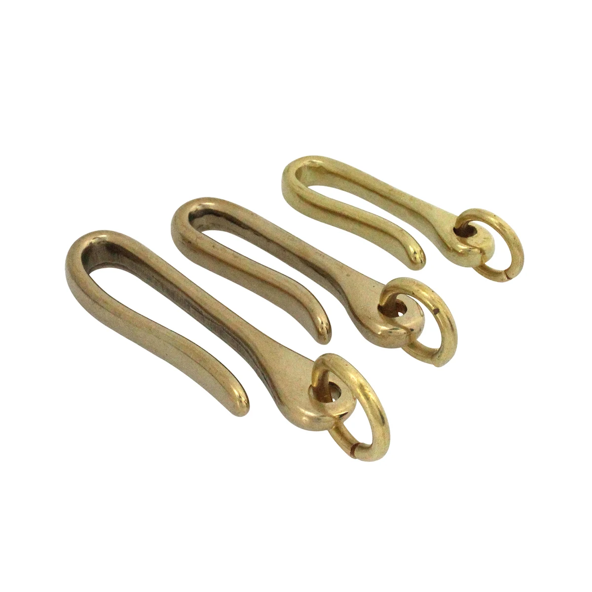 4pcs Solid Brass Belt U Hook Keychain Key Ring Wallet Fob Clip Retro Vintage Fish Hook with O ring 3 Sizes Available