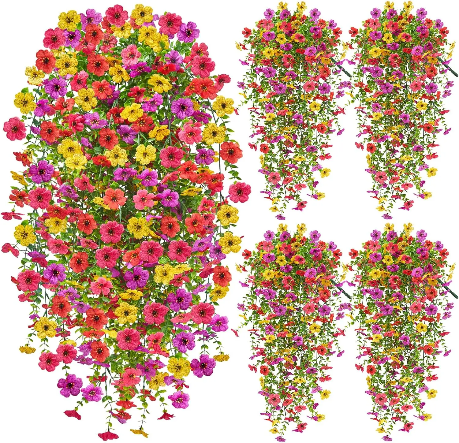 

4 шт. УФ-стойких искусственных подвесных цветов для декора патио, веранды, сада, весенние цвета