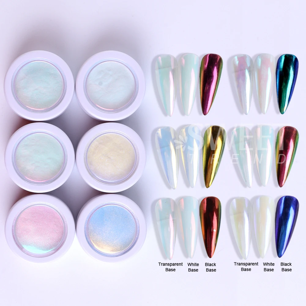 6 قطعة ضوء القمر مسمار بريق مساحيق أورورا كروم حورية البحر مرآة معدنية مسحوق مسمار الصباغ مانيكير الديكور مستلزمات الأظافر