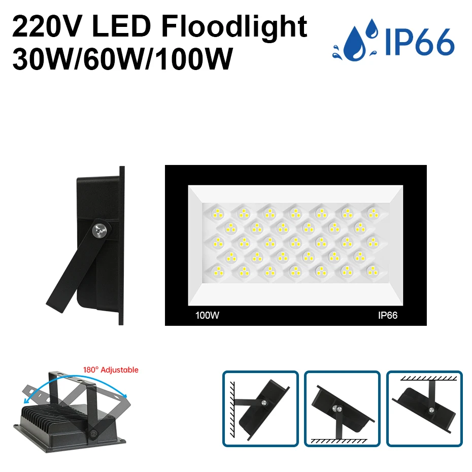 

Светодиодный прожектор с выключателем 30W 60W 100W AC 220V, уличный, IP66, водонепроницаемый, для садового освещения