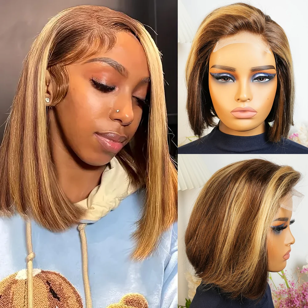 Peluca Bob de cabello humano 4*4 Hd, pelucas de cabello humano transparente para mujeres negras, peluca de cabello humano con frente de encaje, cabello liso