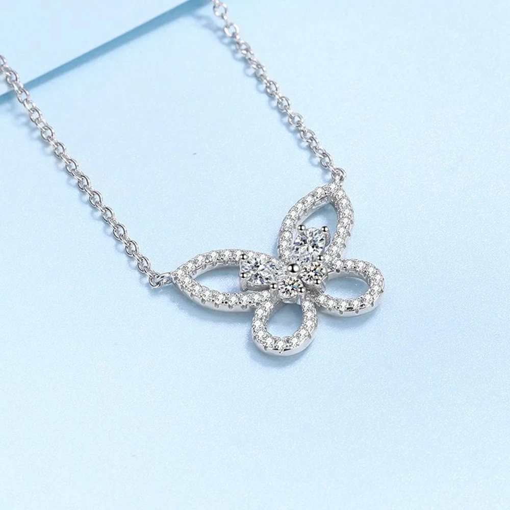 PuBang Fine Jewelry Solid 925 Sterling Silver Moissanite Diamond Butterfly Pendant Necklace for Women Wedding Gift Free Shipping