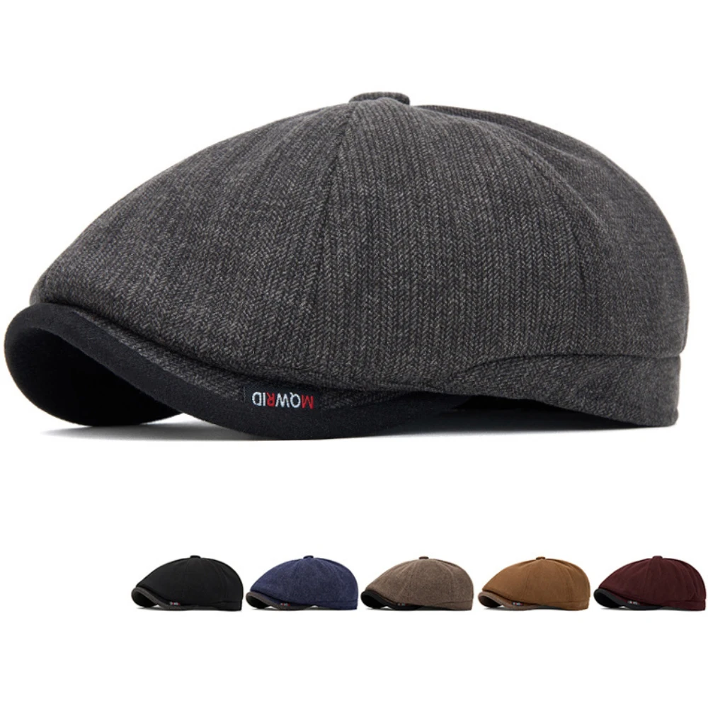 

HT5029 Beret Cap Men Women Autumn Winter Knit Hat Warm Artist Painter Wool Beret Hat Male Female Octagonal Flat Cap Mens Berets