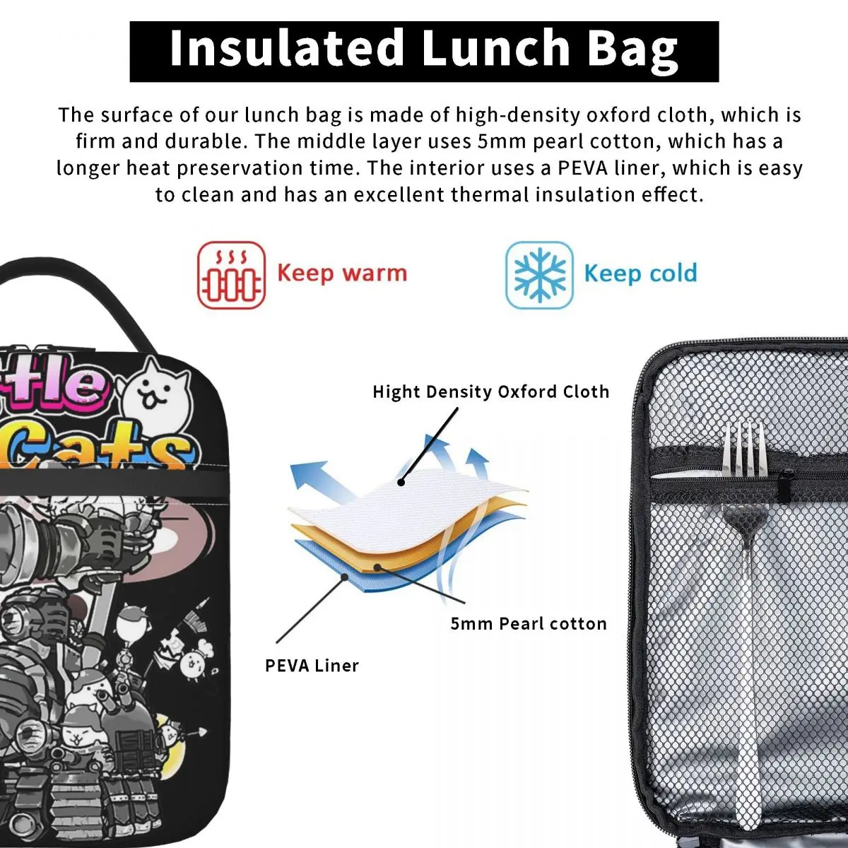 Tank - Battle Cats Insulated Lunch Bag for Women Children Portable Food Boxes Thermal Lunch Box Tote