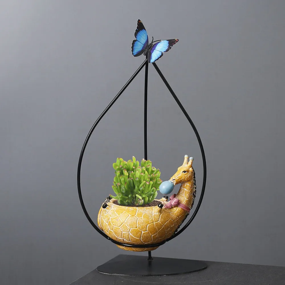 Iron Hanging Succulent Small Green Plant Planter Cartoon Animal Cradle Planter Desktop Decorations Succulent Pot Planters