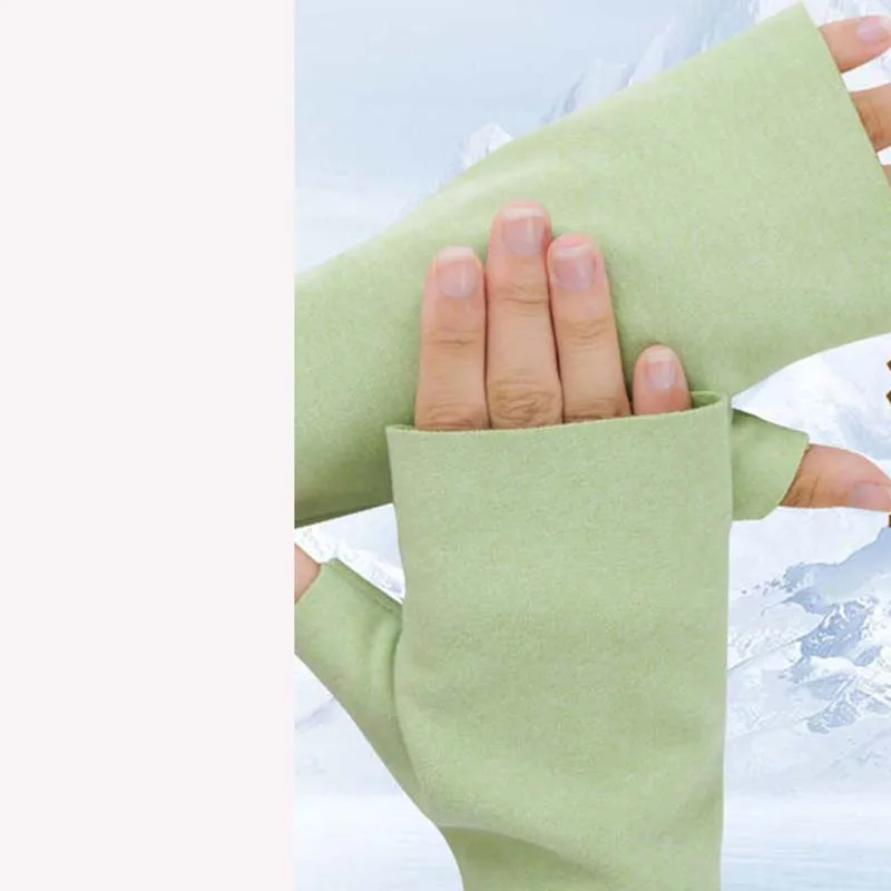Warm Gloves Outdoor Riding Autumn Winter Wind And Cold Typing Men Women Plus Velvet Solid Color High Elastic Half-Finger Gloves
