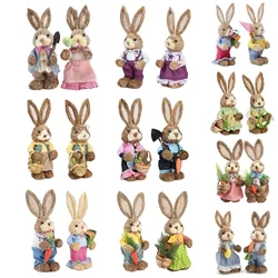 2PCS Straw Rabbit 2025 Easter Bunny Ornament Party Decorations Holiday Home Garden Wedding Decor Crafts Photo Props 25/35cm