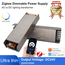 Zigbee Tuya Dimbare 24V LED Voeding 200W 300W AC naar DC LED Driver LED Strip Transformator Werk met Alexa Gooogle 180V-240v