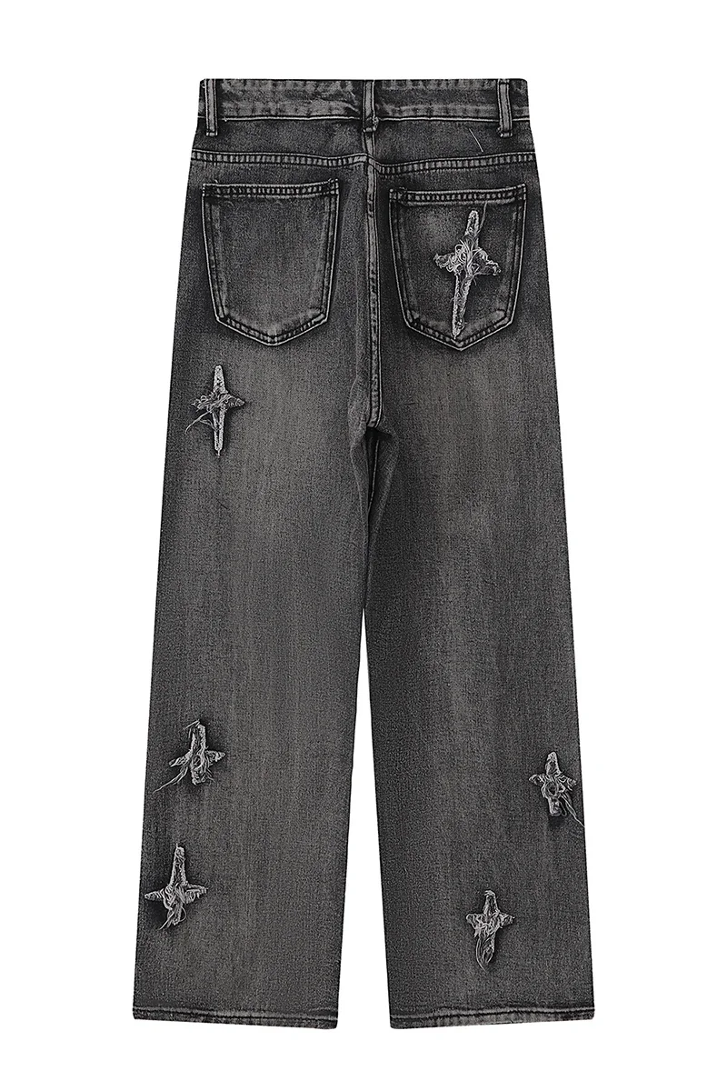 Aelfric Eden Star Embroidered Washed Jeans 2023 Men Hip Hop Denim Streetwear Hole Denim Pant Harajuku Joggers Jeans Harem Pants
