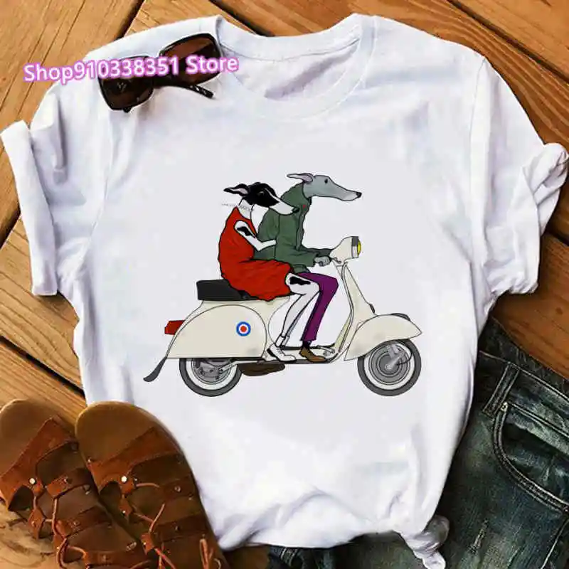 Greyhound Animal Tshirt Women Hip Hop Funny Short Sleeves Femme Dog Lovers Top Female Streetwear White Women Clothing Tumblr