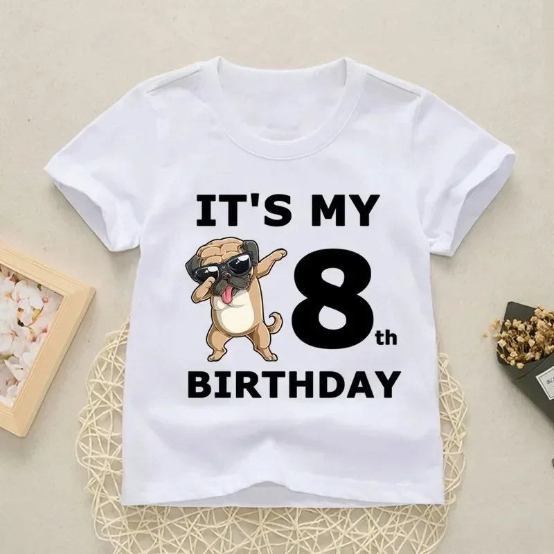 2023 Baby Happy Birthday Number 3-14 Letter Print T Shirt Girls Boys Dogs Funny T-shirt Clothes Summer Cute Short Sleeve