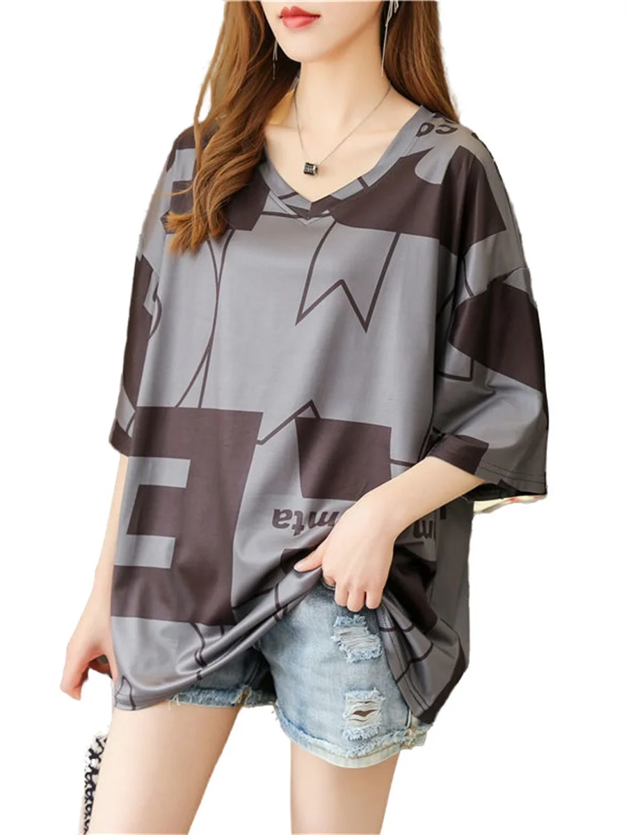 

4XL Loose Women Spring Summer Blouses Shirts Lady Fashion Casual Short Sleeve O-Neck Collar Printing Blusas Tops G2192