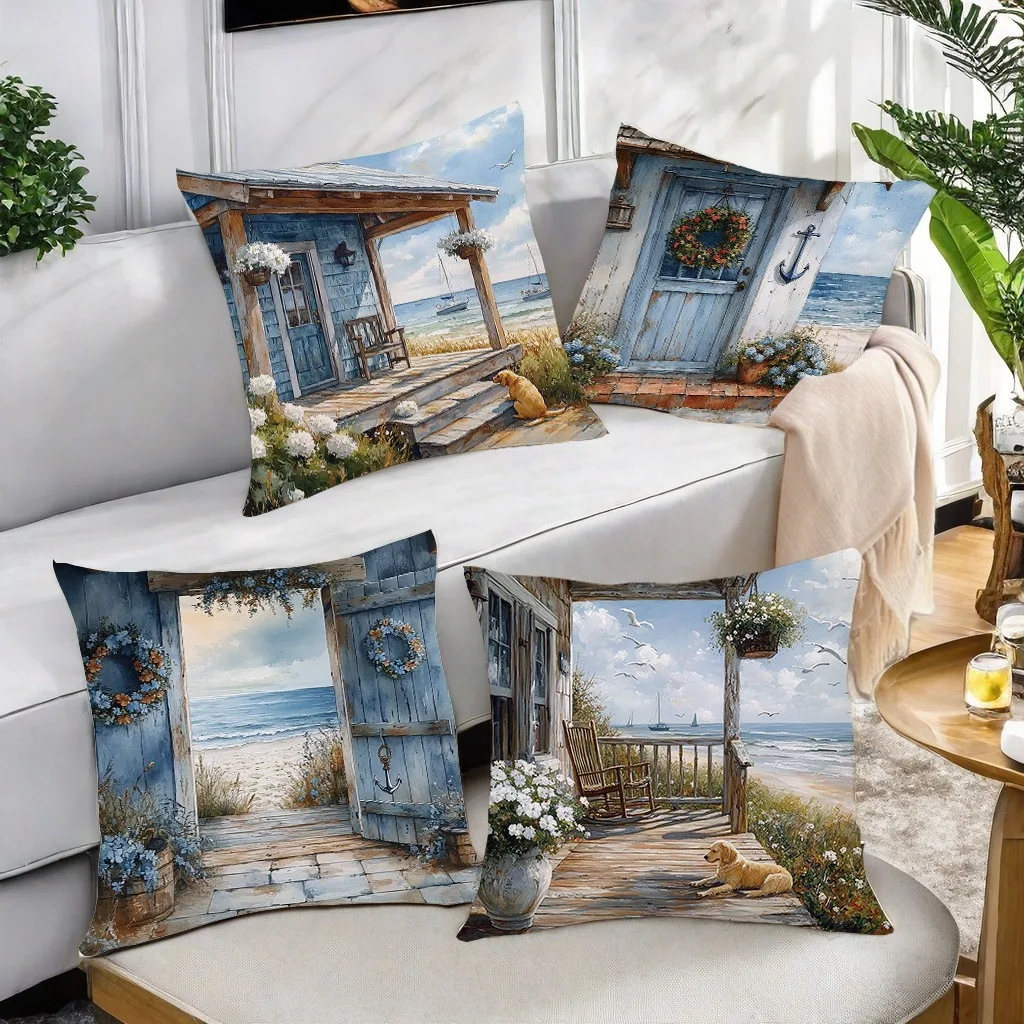 

4 шт., полиэстеровая наволочка на тему океана, подходит для дивана, автомобиля, спальни, декоративная наволочка, наволочка