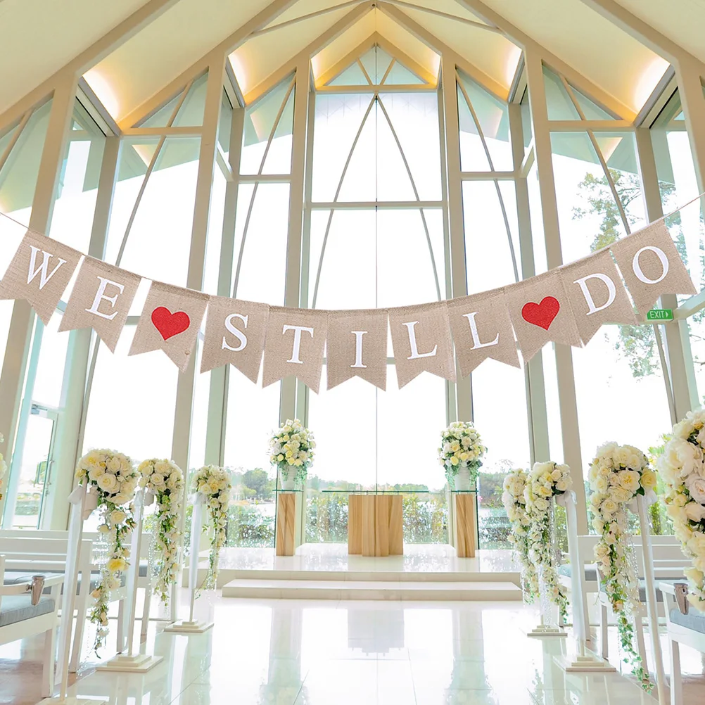 

2pcs Linen Bunting For Wedding Anniversary Party Decor We Still Do Hanging Sign Photo Booth Props Banner Flag Swallowtail
