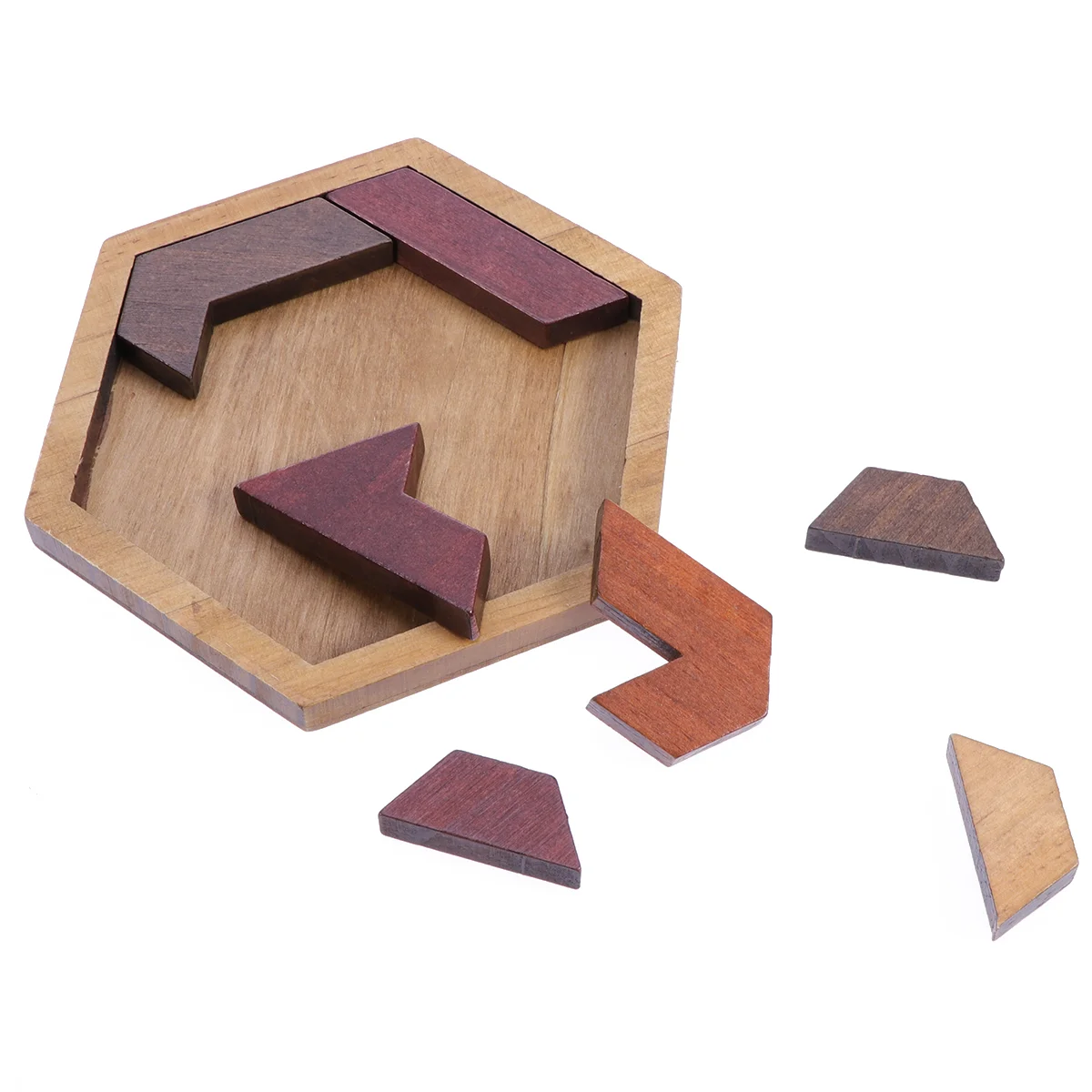 12-teiliges Holzblock-Hexagon-Tangram-Puzzle, Kinderspielzeug für Kinder, Bambus