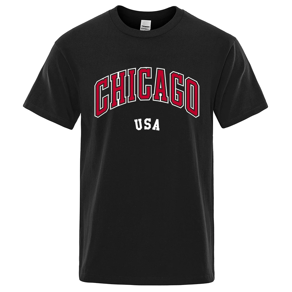 T-shirts unisexes en coton à imprimé lettres 'Chicago Usa City Street', coupe ample, respirants, col rond, style mode, hauts oversize