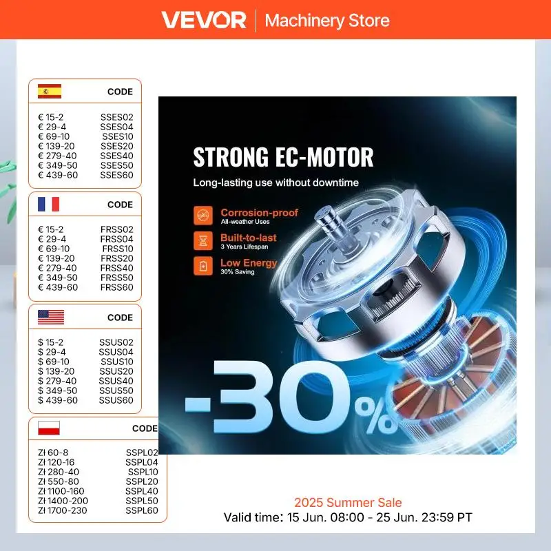 VEVOR Ventilatore per condotto in linea con regolatore di umidità della temperatura Ventilazione del motore EC Ventilatore di scarico Ventilatore per bagno di casa