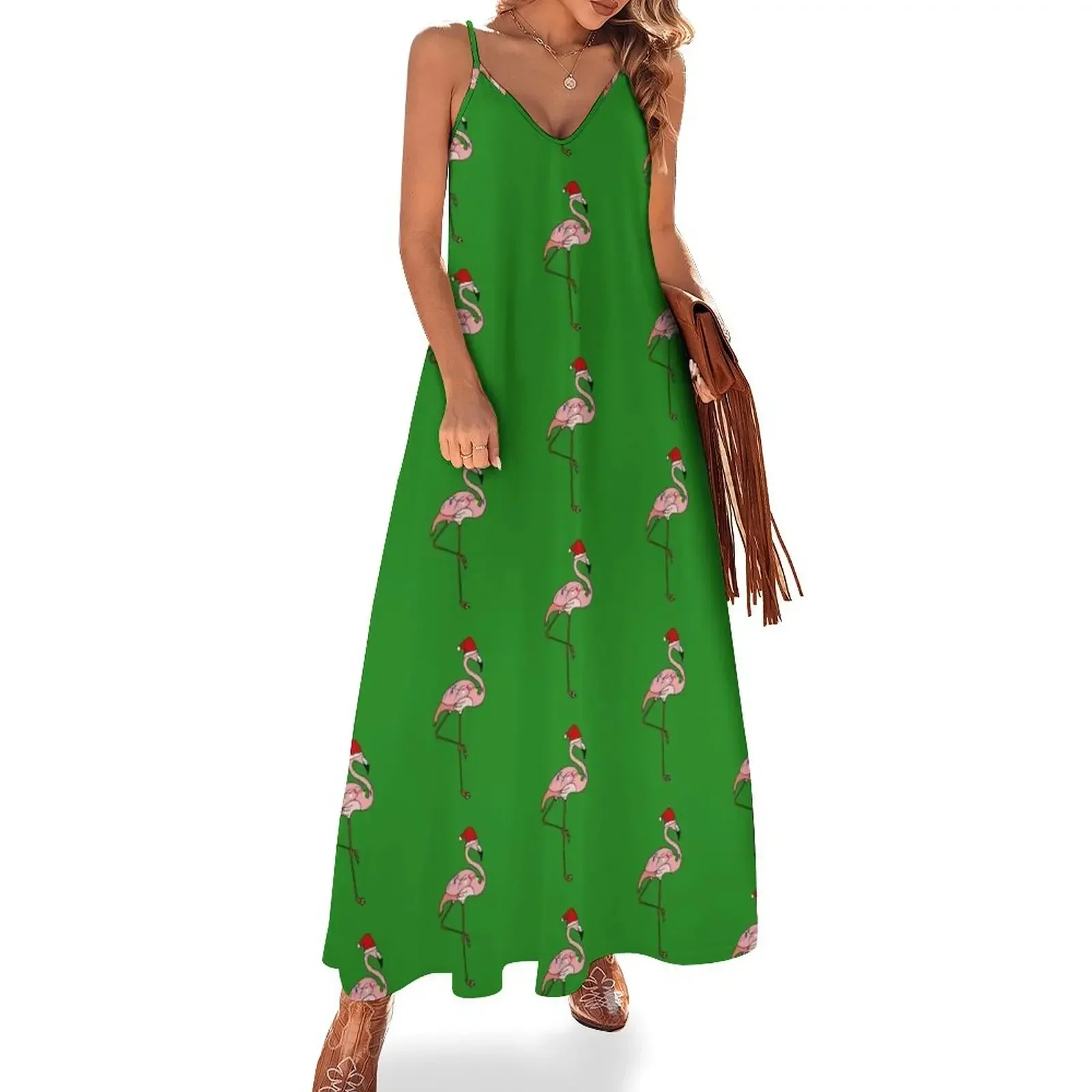 

Tropical Christmas Lights Santa Pink Flamingo Sleeveless Dress elegant women's sets beach dress Dress