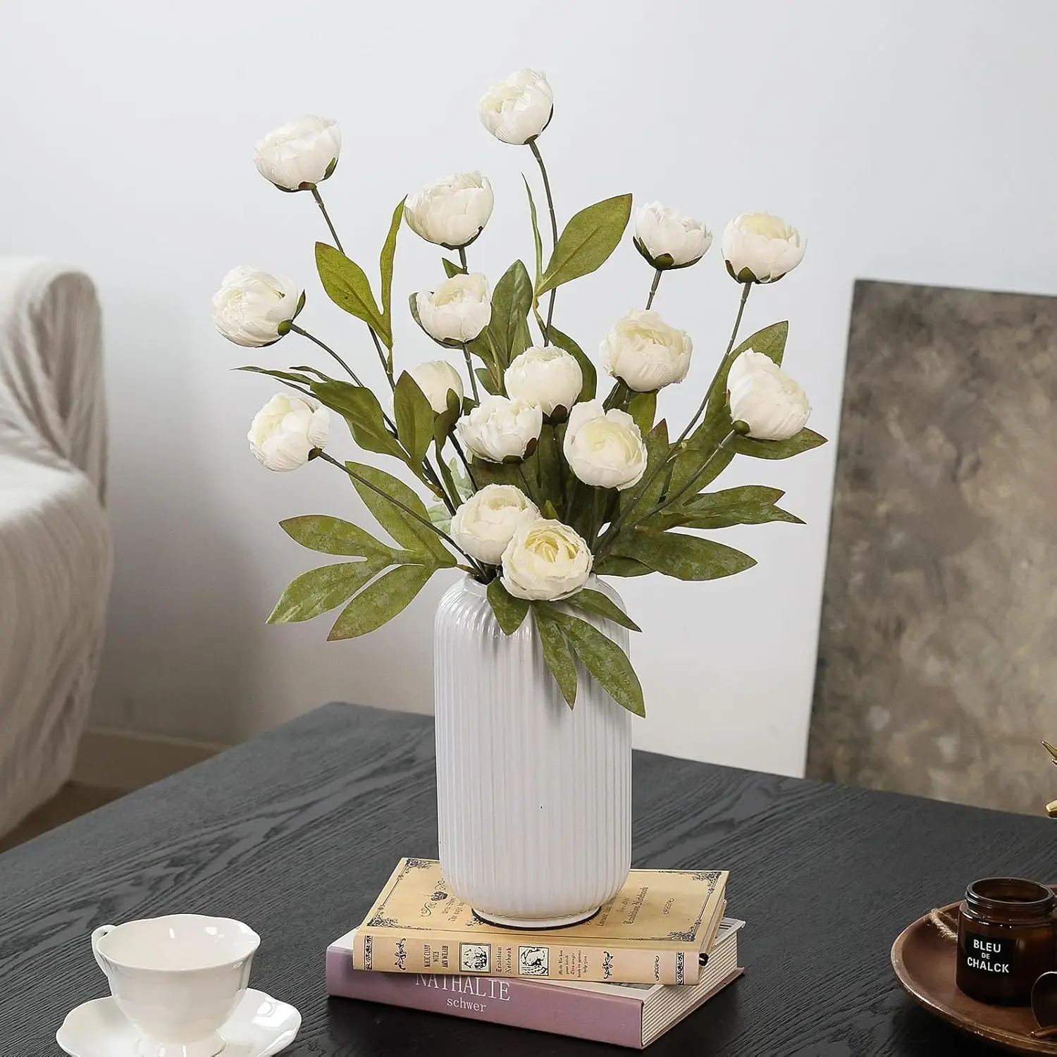 Künstliche Blumen, Seiden-Pfingstrosen, weißer Brautstrauß, Hochzeitskranz, Tischvase, Dekoration für Festivals, Wohnräume, Gärten, Bastelzubehör, Geschenk. – Detail 4