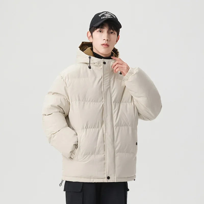 Winter Man Coat Fashion Simple Solid Color Hooded Male Down Jacket Thicken Cold-proof Long Sleeve Zipper Casual Men Outerwear
