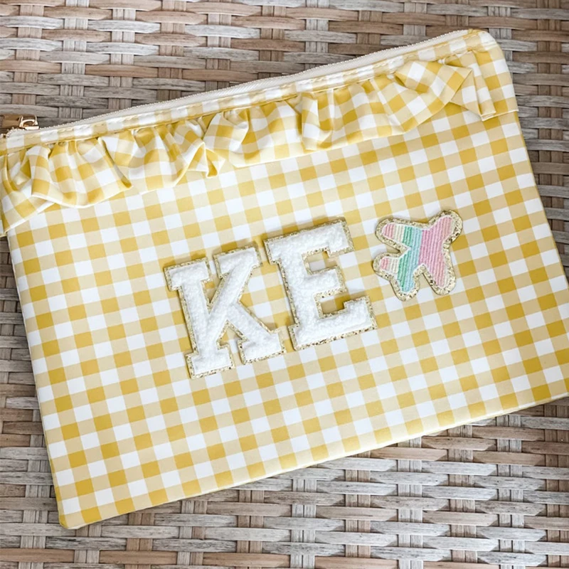 10pcs/set Plaid Makeup Bag Envelope Style Gingham Pouch Bag Travel Personalized Customized Cosmetic Bag Birthday Party Gift