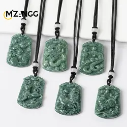 Natural A Goods Jadeite 12 Zodiac Ox Tiger Rabbit Jade Pendant Chinese Carving Green Fashion Jewelry Lucky Amulet Men and Women