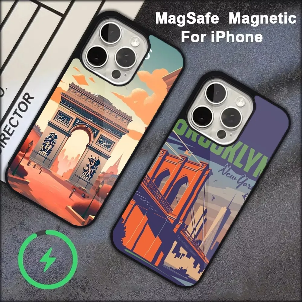 New York Scenery Building Phone Case  For iPhone 16,15,14,13,12,11,Pro,Max,Plus,Mini, Magsafe,Magnetic Wireless Charging Case