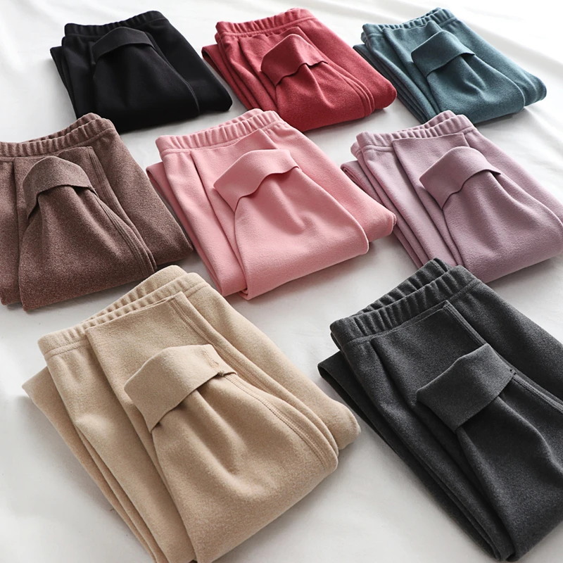 High Waist Slim Fit Fleece Lined Thickened Invisible Base Layer Pants Autumn Winter Cotton Trousers Warm Long Pants for Women