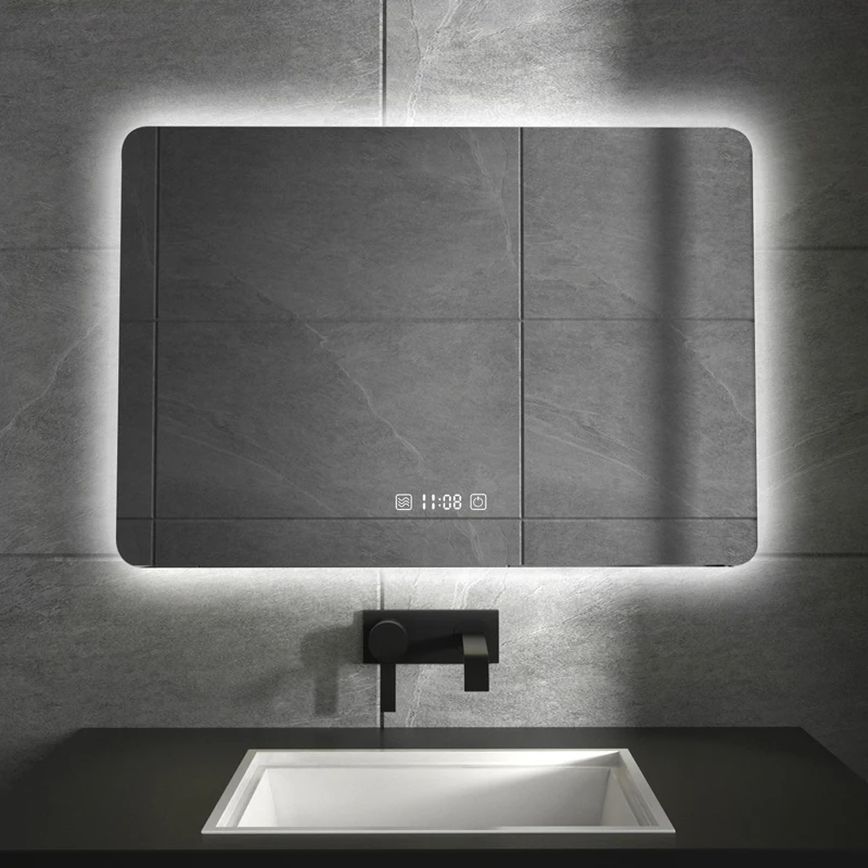 Intelligent square mirror LED touch screen wall mounted toilet with light emitting anti fog mirror