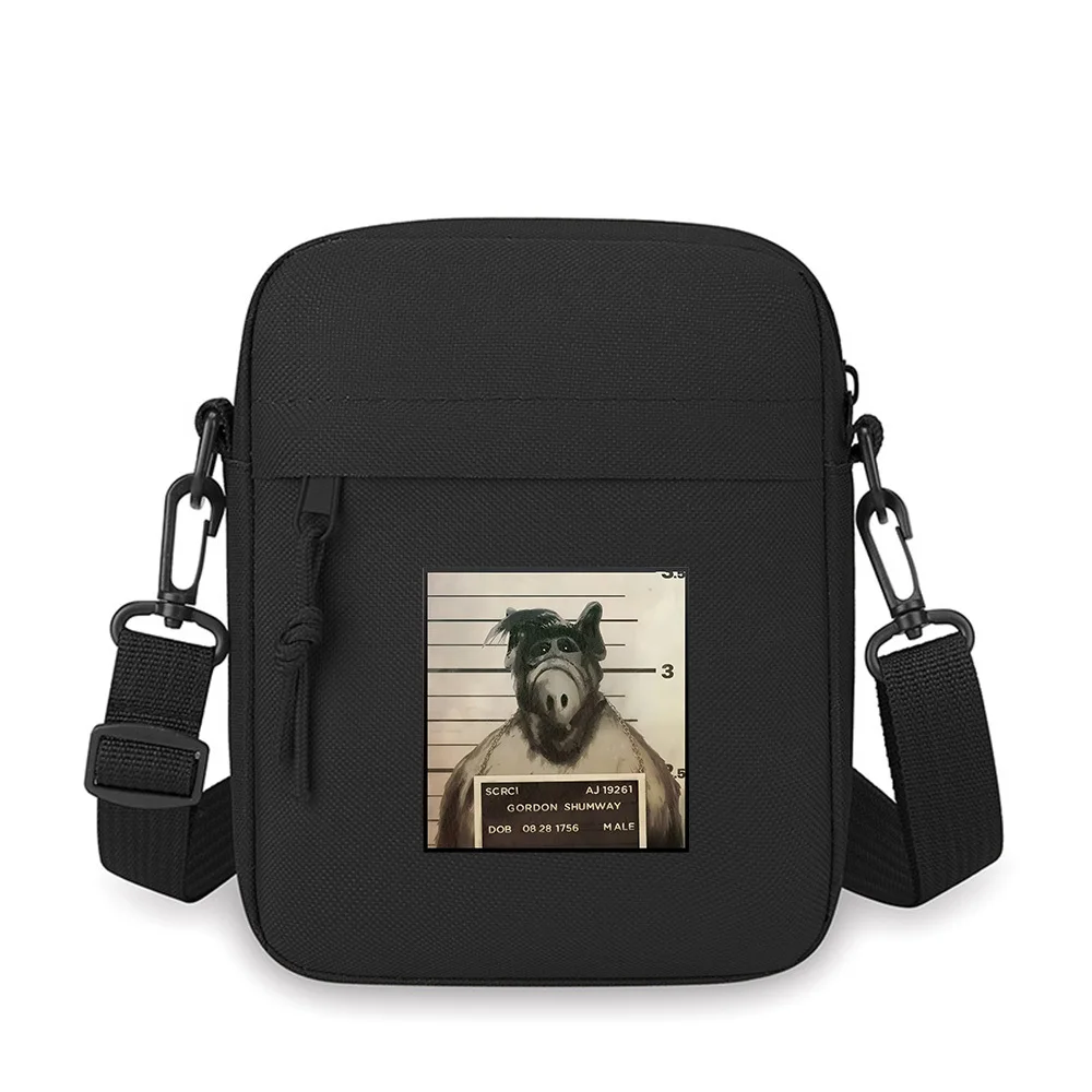 

Alien Shumway Mugshot,black and white Men Crossbody Bag Single Shoulder Women Cartoon Anime Film Printing Design Unisex