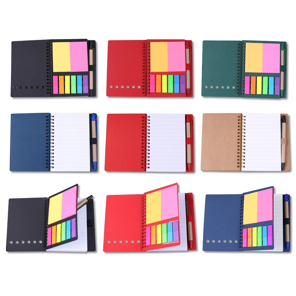 notepad espiral com caneta sticky note memo pad pequeno pocket book marker escrita papelaria retro agenda negocios planejador 01