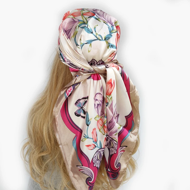 Neckerchief Shawl Wraps Print Silk Satin Scarf square Women Muslim Hijab Elegant Headband Bandana design brand foulard