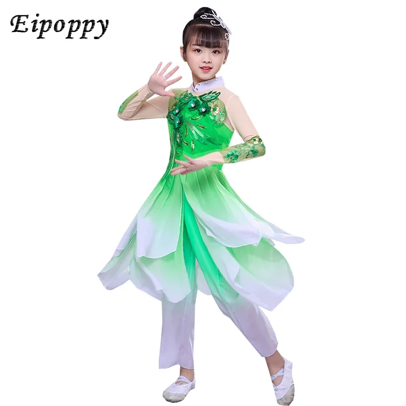 Costume da ballo classico per bambini Yangko Dance Female Jasmine Fan Dancing Dress