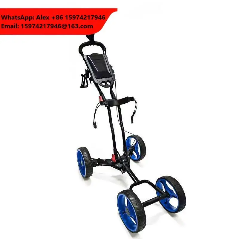 Portable Aluminum Alloy Golf Trolley 4 Wheels Folding Push Cart Lightweight Easy Carry For Golf Bags