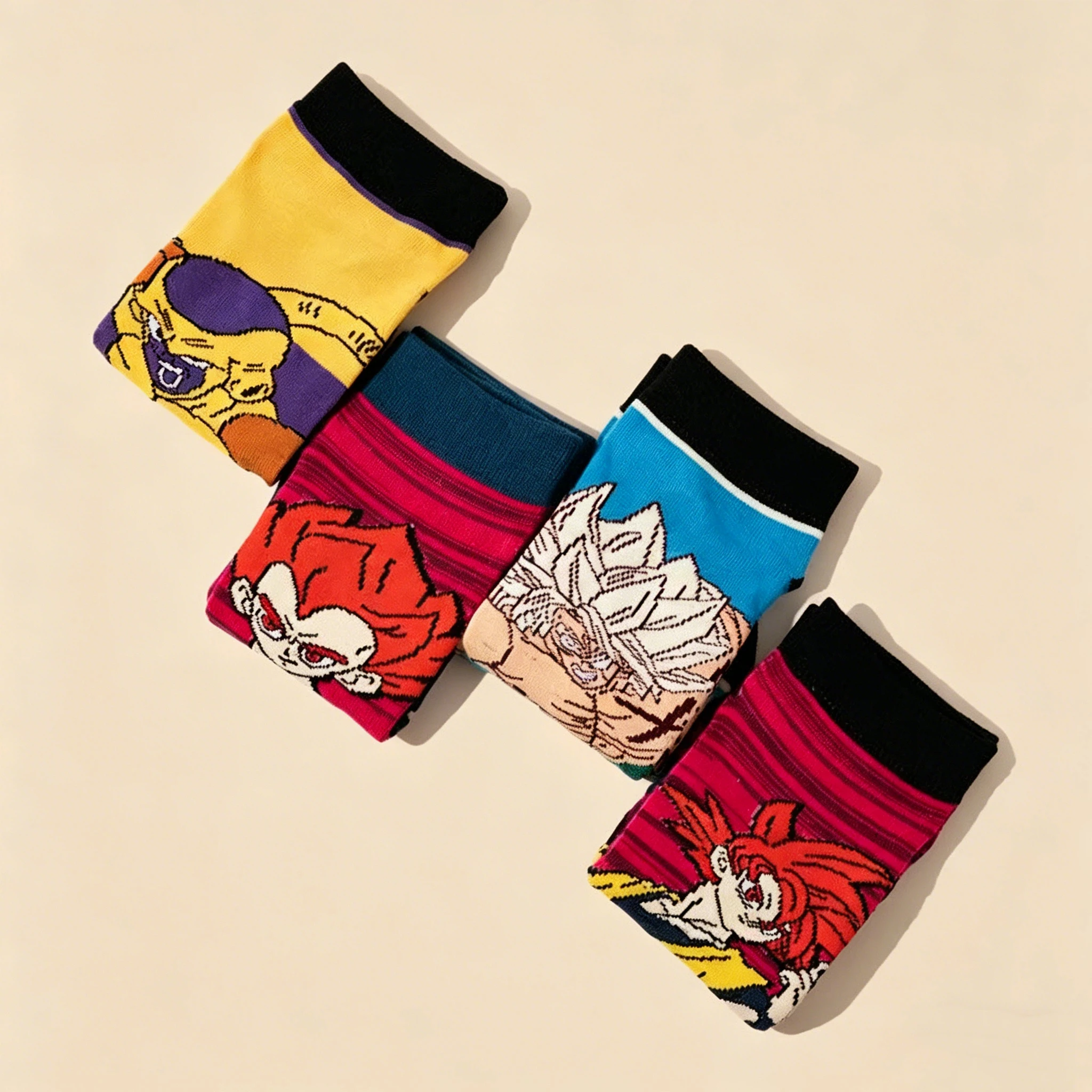 4Pairs of Fashionable New Dragon Ball Z Anime Women's Socks Japanese Cartoon Wukong Beijita Super Saiya Print Couple Ankle Socks image 5