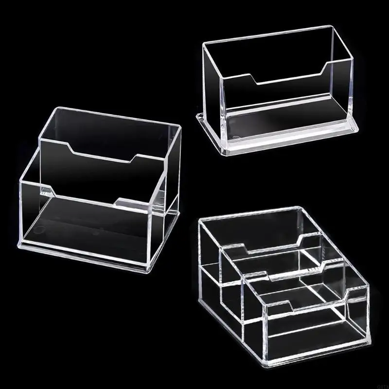 G8TA Multi-purpose Desk Business Card Name Holder Clear Name Card Holder 3 Inclined Card Slots 210-Card Capacity