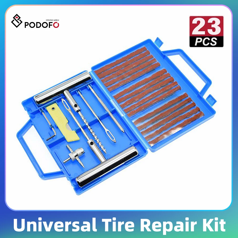 Podofo 23pcs Heavy Duty Tire Plug Kit Tire Repair Kit Universal Tire Patch Kit To Plug Flats For Car Motorcycle Truck Tractor