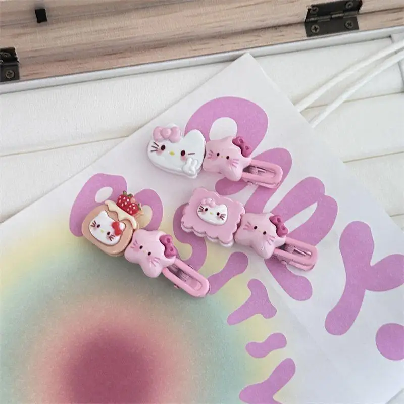 5Pcs Y2K Hello Kitty Hairpins for Girl Children Kawaii Hello Kitty Hairclip Accessories Set Bb Clip Hellokitty Things Stuff Gift