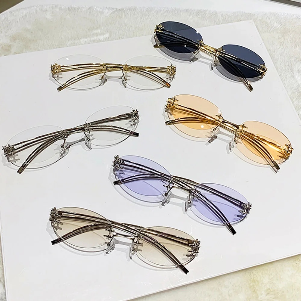 قطع بدون شفة النظارات الشمسية الصغيرة البيضاوي نجمة للنساء موضة جديدة سبائك Y2K نظارات شمسية السيدات الهيب هوب التدرج نظارات شمسية uv400 #6