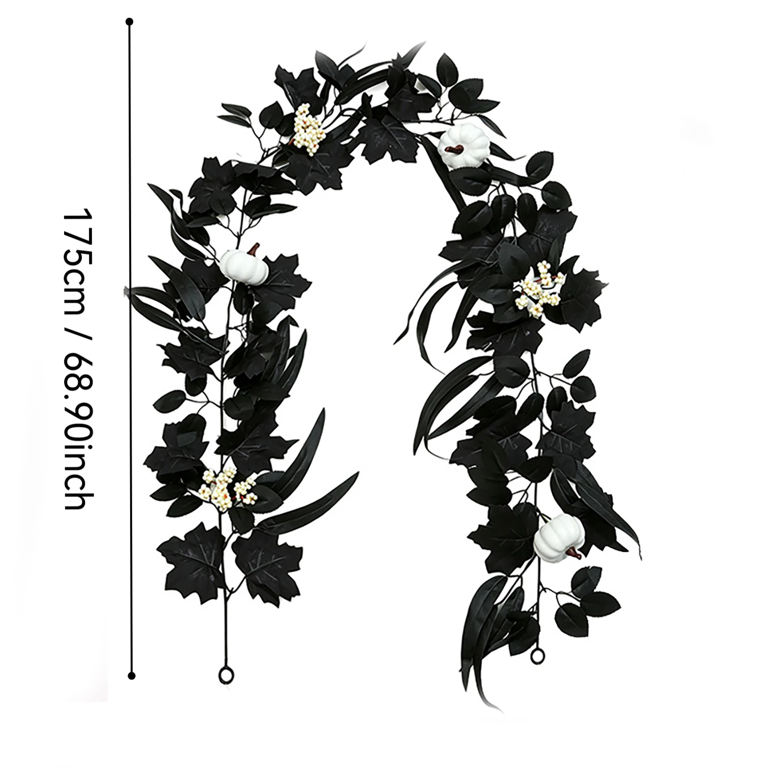 Artificial Halloween Garland with Black Maple Leaves and White Pumpkins Dark Faux Fall Decor for Fireplace Mantel Stairs Wall