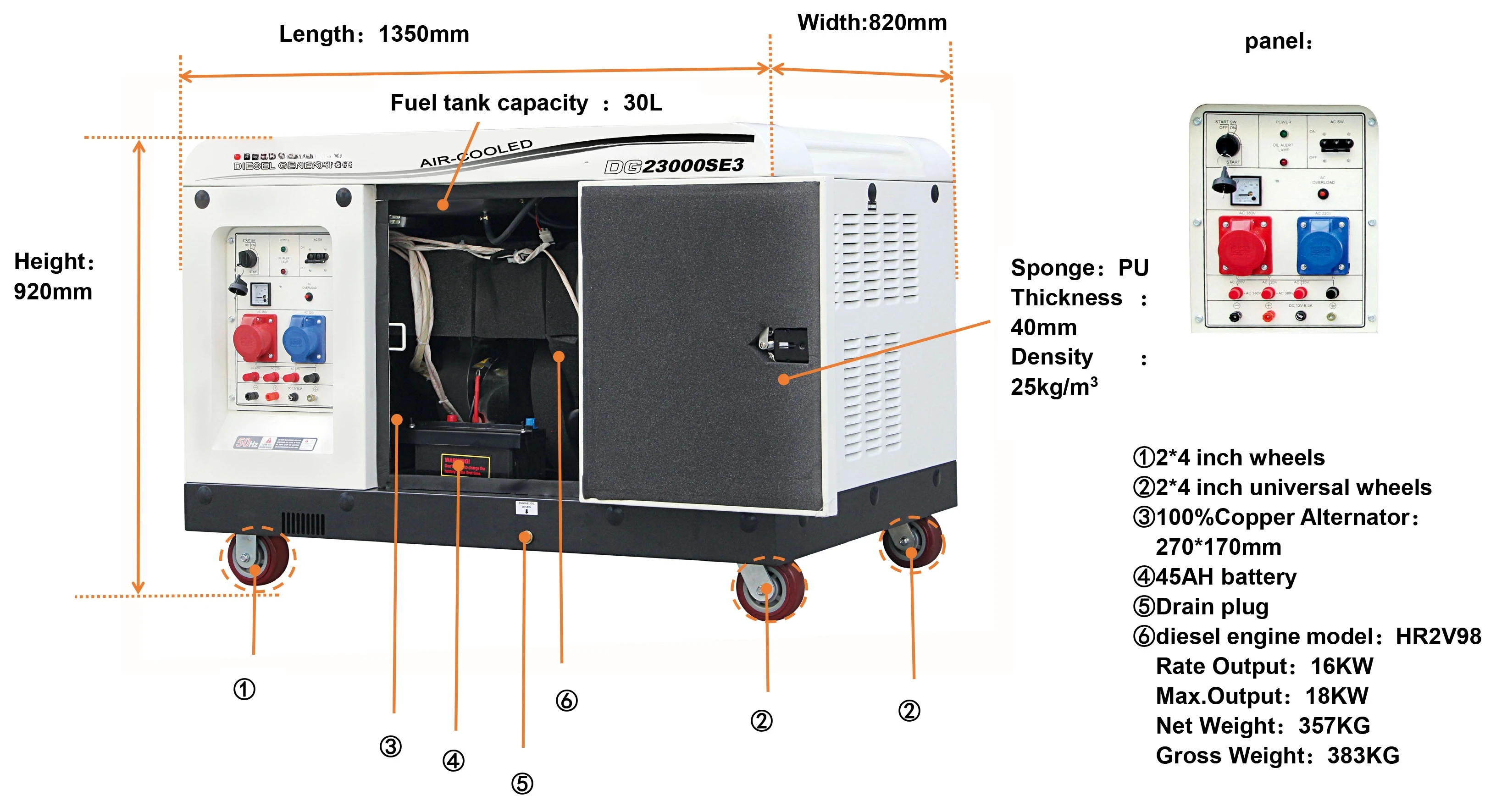 Heiß verkaufen dg23000se3 leise 2 v98 zweizylinder diese l generator 16kw