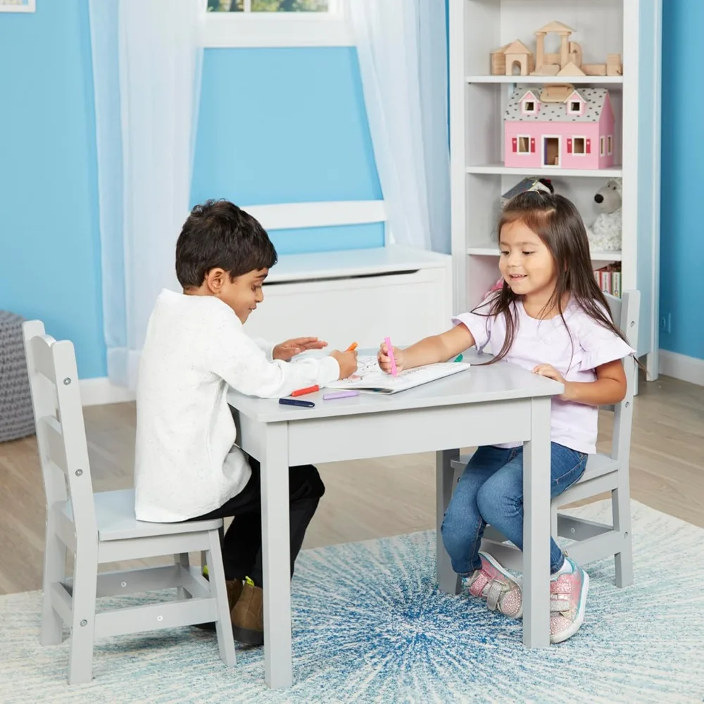 Table & Chairs-Gray Furniture - Wooden Activity Play Table And Chairs Set For Kids, Grey