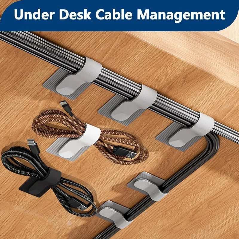 50 PCS Hook and Loop Cable Ties, Under Desk Cable Management, White