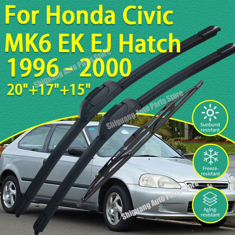Limpadores de Para-brisa Dianteiros e Traseiros com Revestimento de Silicone para Honda Civic MK6 EK EJ Hatch 1996 - 2000, Acessórios para Limpadores de Para-brisa