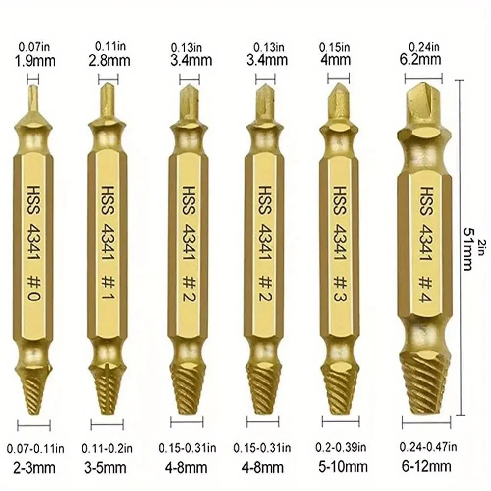 6pcs Damaged Screw Extractor Set: Double Head Screw Remover Tools for Easy Out Bolt Extractor & Broken Head Screw Removers - Hig