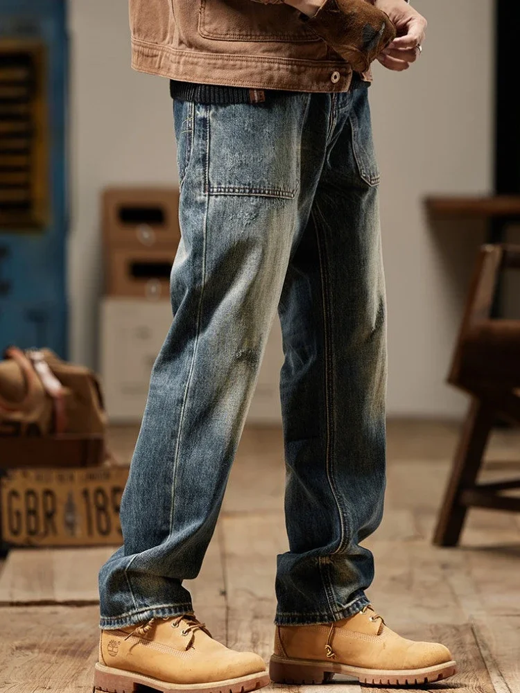 Met zakken jeans voor mannen hoge kwaliteit Y2k broek streetwear denim katoen wijde pijpen Koreaanse stijl zachte luxe man cowboybroek