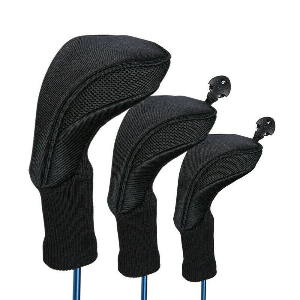 Golf Club Head Covers Set Driver Woods Headcovers Interchangeable No.Tag For Golfers Long Neck 3Pcs/set