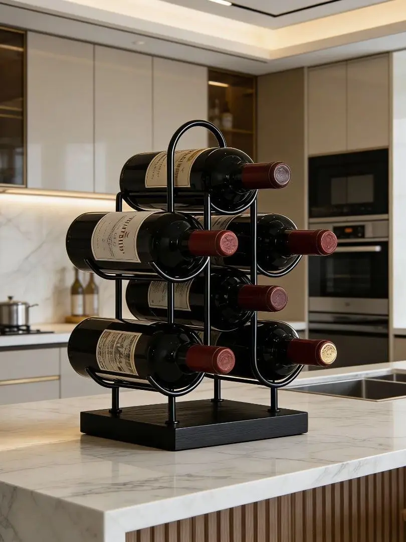 rustic-wooden-base-wine-rack-iron-art-staircase-design-home-use-6-bottle-desktop-wine-storage-decoration-bar-counter-top-piece