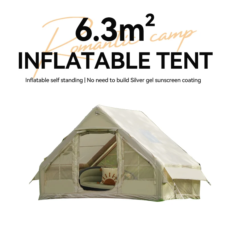 Inflatable Hot Tent 4-6 Person 4-Season Waterproof Oxford Fabric Easy Setup Glamping Tent with Stove Jack & Carry Bag